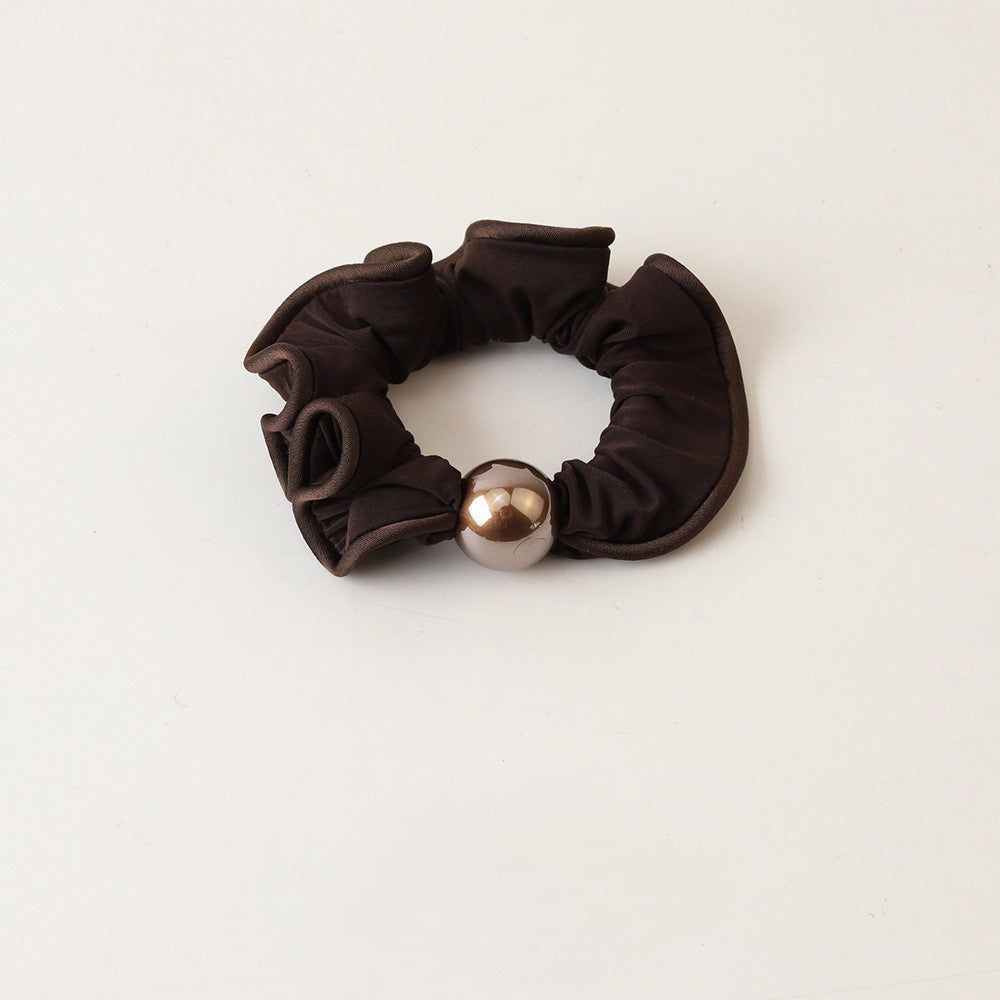 Beaded Satin Hair Scrunchie - Coffee
