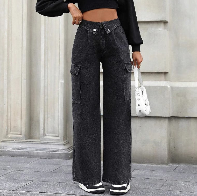 Wide Leg Cargo Pocket Jeans