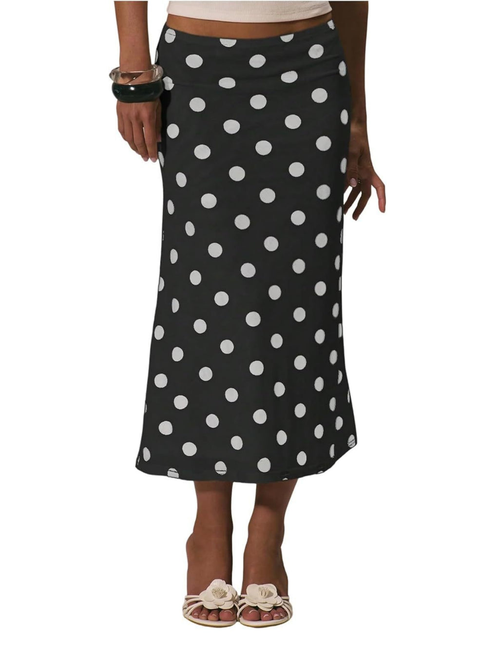 Polka Dot Bias Cut Midi Skirt - black