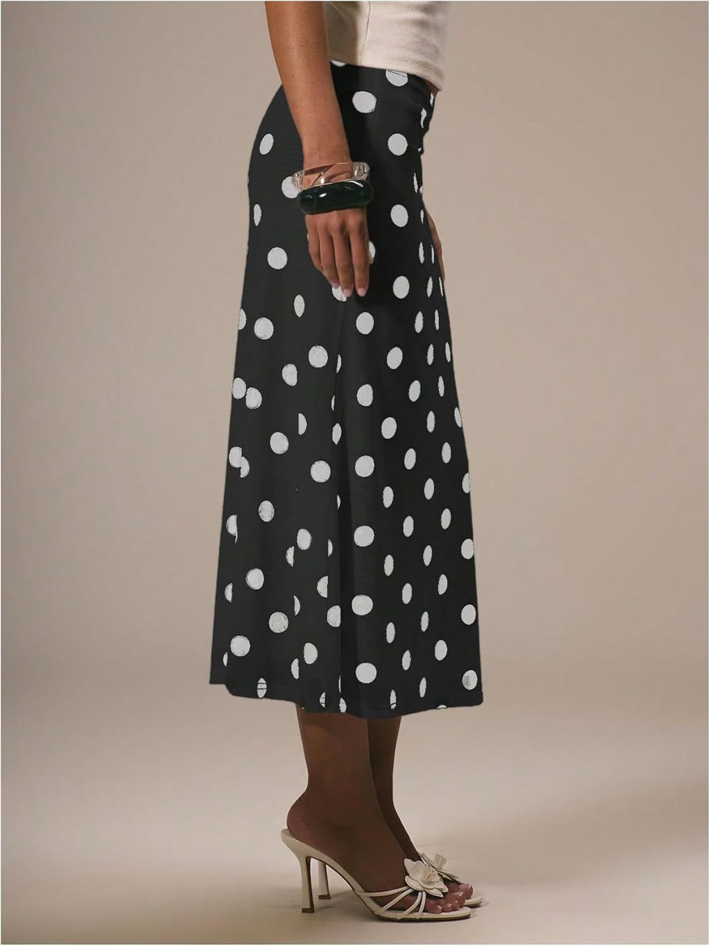 Polka Dot Bias Cut Midi Skirt - black - 1