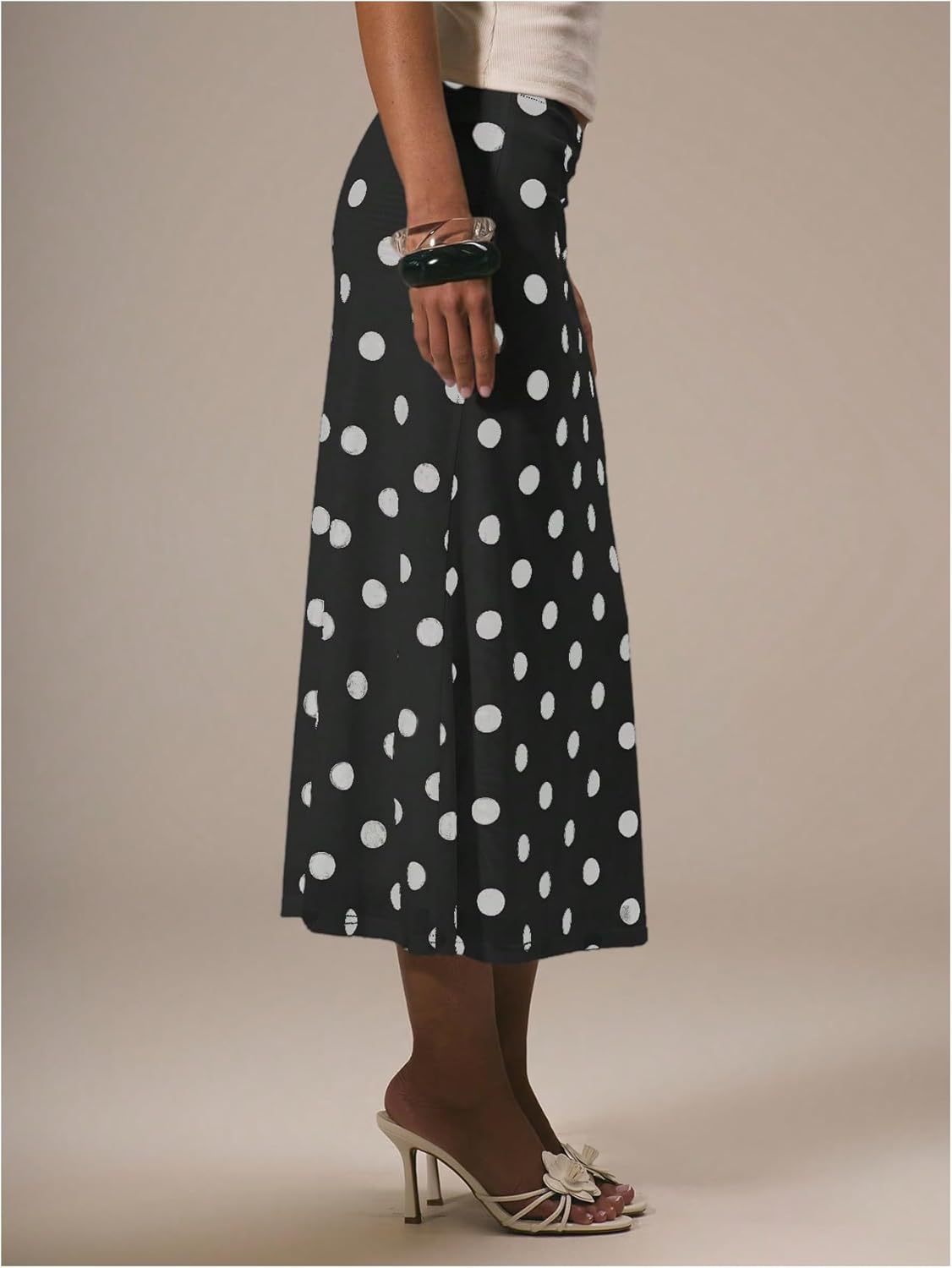 Polka Dot Bias Cut Midi Skirt - black - 1