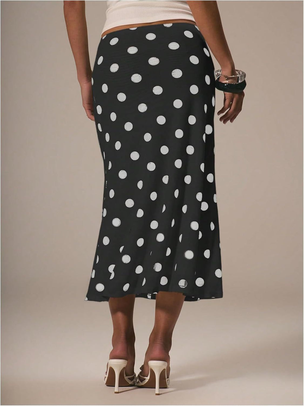 Polka Dot Bias Cut Midi Skirt - black - 2