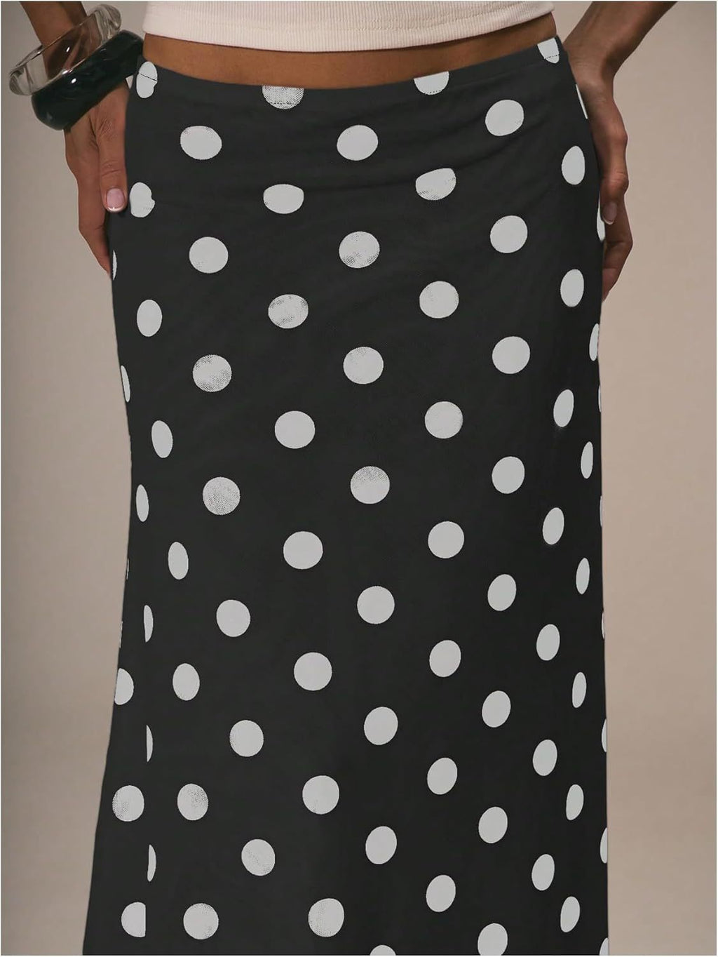 Polka Dot Bias Cut Midi Skirt - black - 3