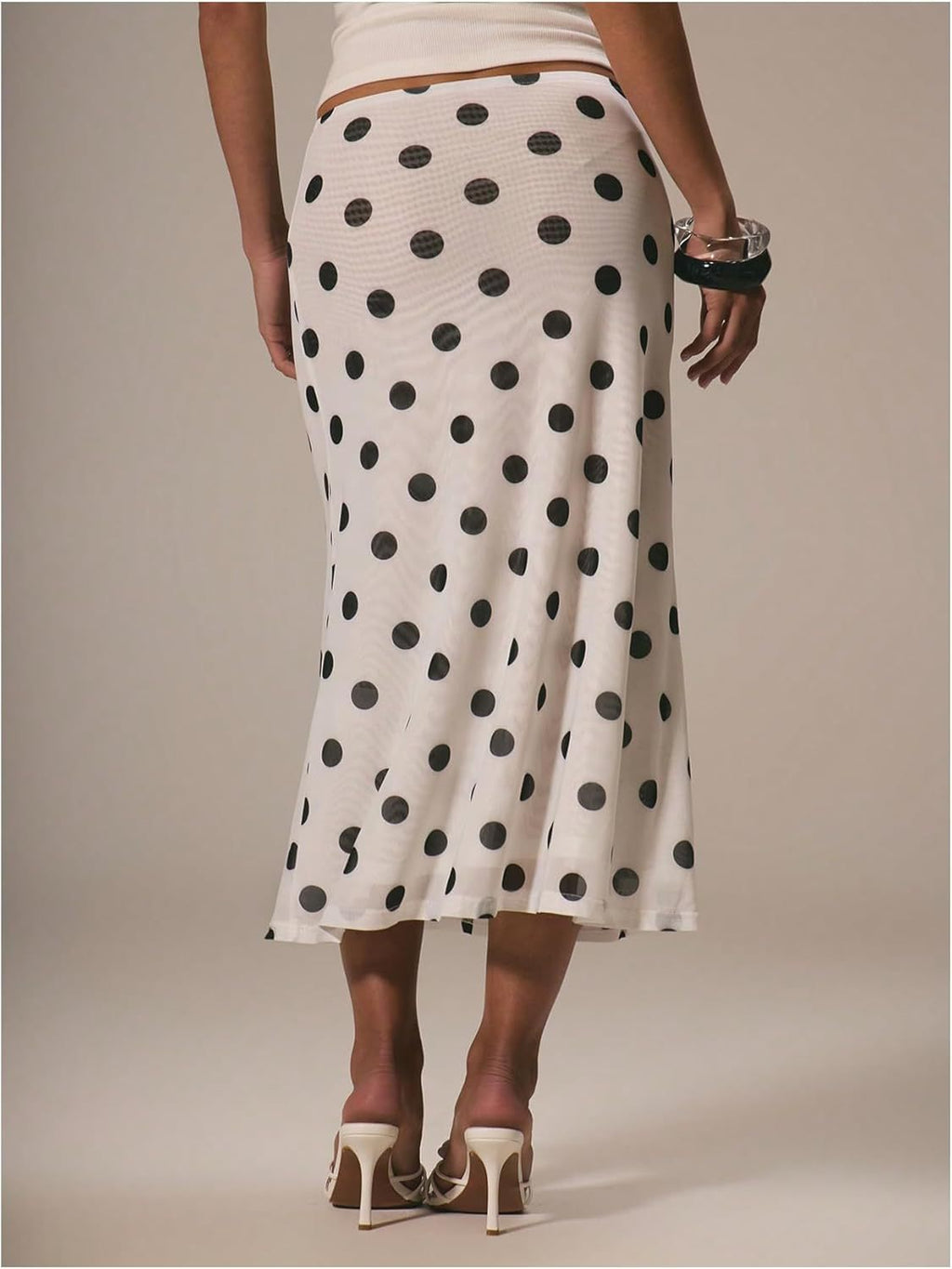 Polka Dot Bias Cut Midi Skirt - white - 1
