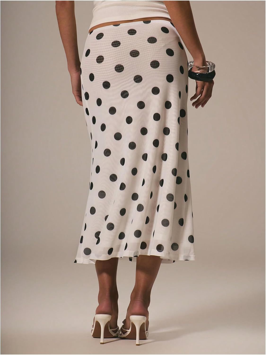 Polka Dot Bias Cut Midi Skirt - white - 1