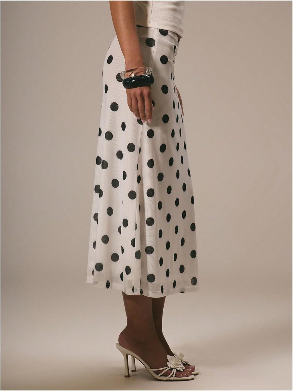Polka Dot Bias Cut Midi Skirt - white - 2