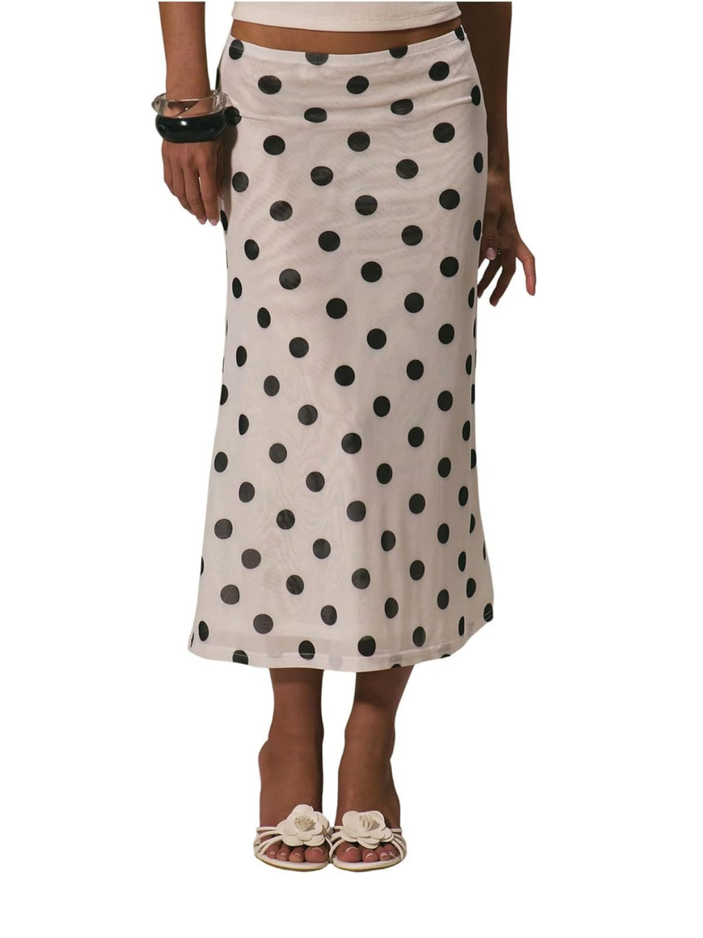 Polka Dot Bias Cut Midi Skirt - white - 3