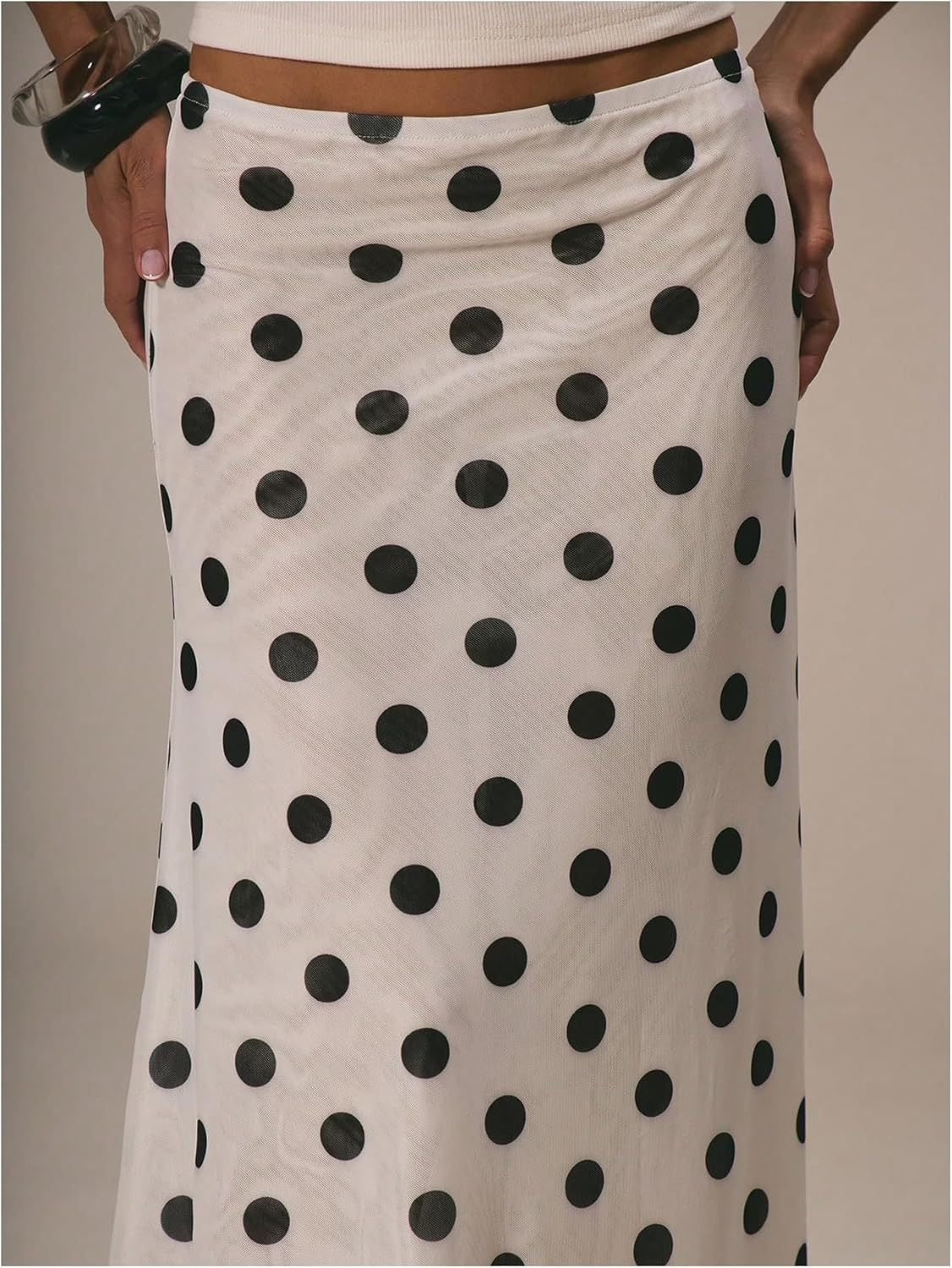 Polka Dot Bias Cut Midi Skirt - white - 4