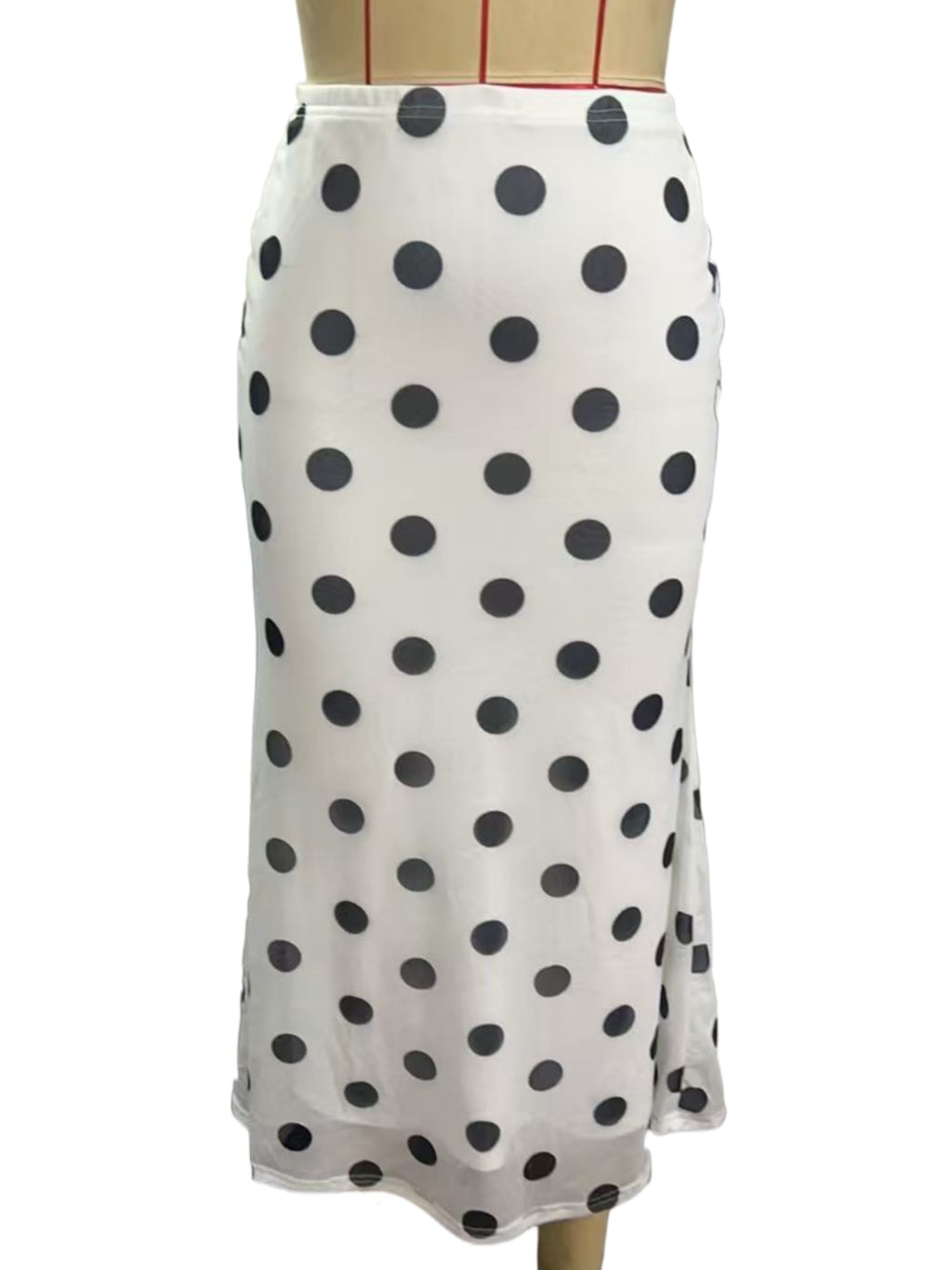 Polka Dot Bias Cut Midi Skirt - white - 5