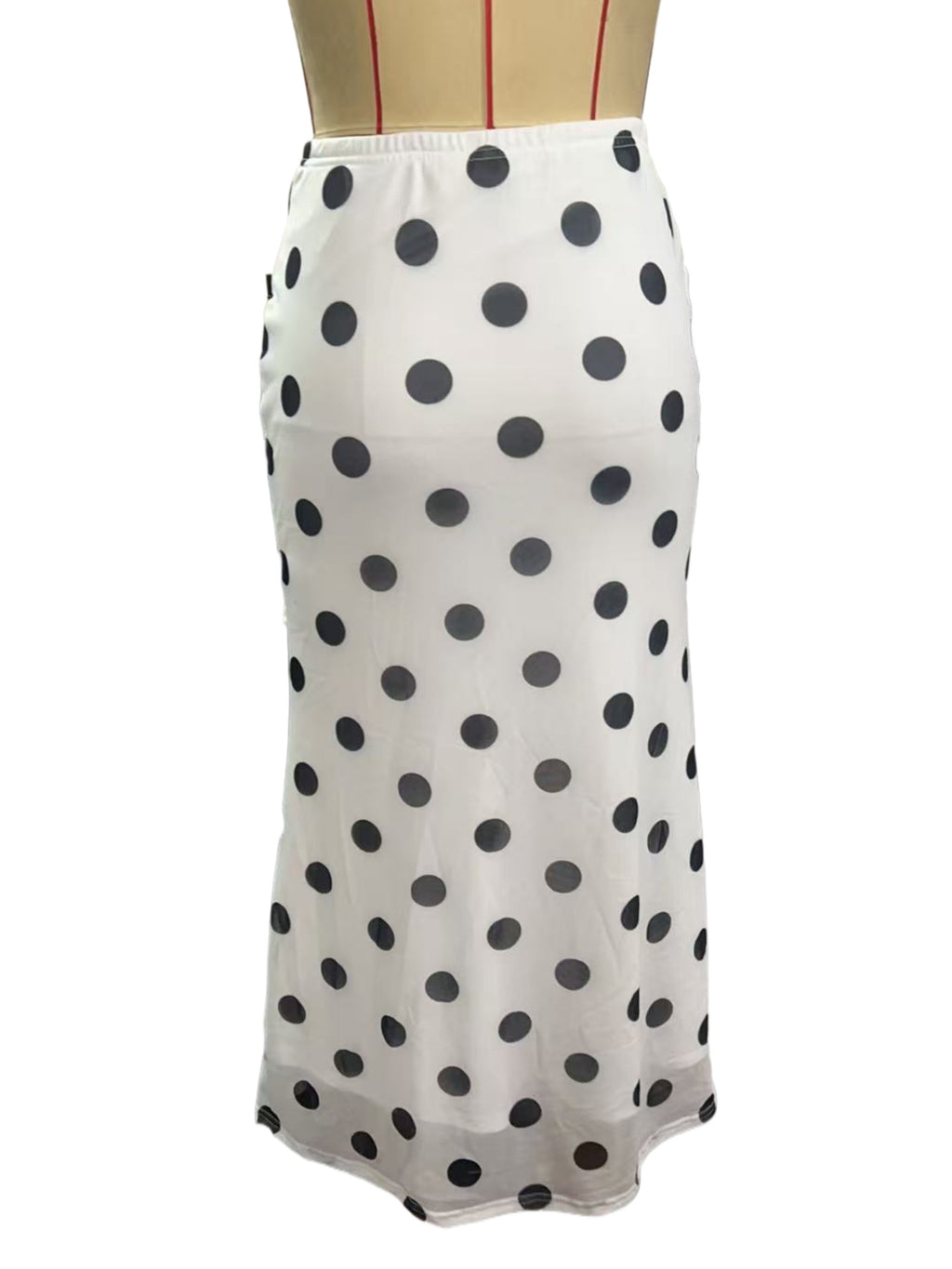 Polka Dot Bias Cut Midi Skirt - white - 6