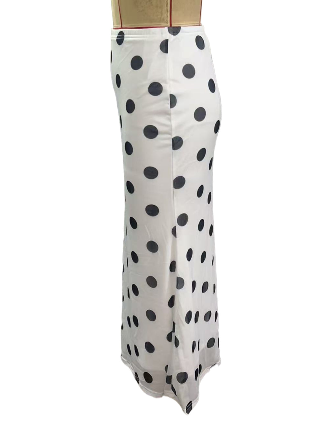Polka Dot Bias Cut Midi Skirt - white - 8