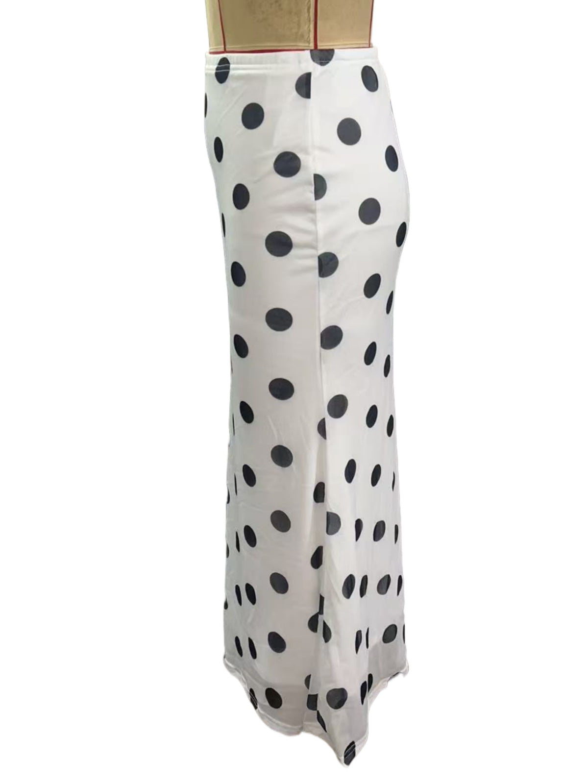 Polka Dot Bias Cut Midi Skirt - white - 8