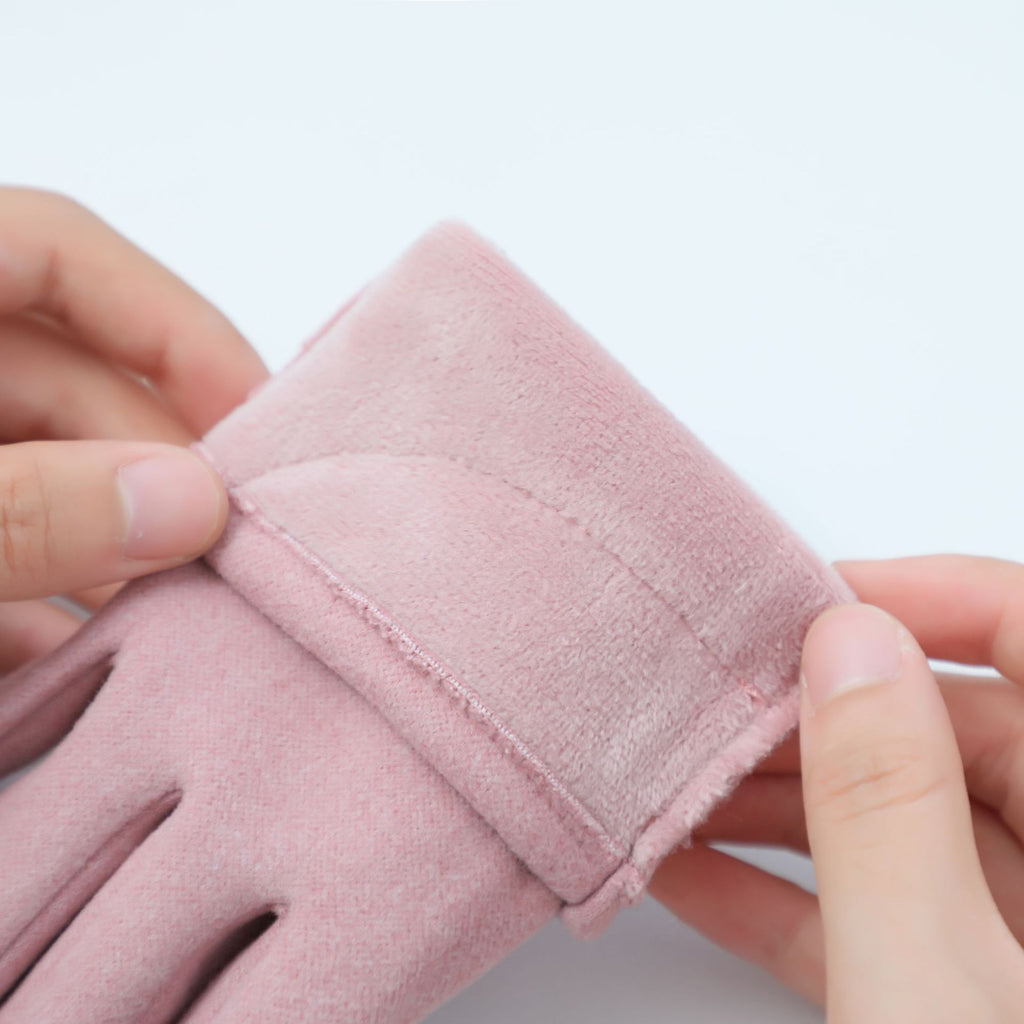 Beaded Button Cuff Fleece Winter Gloves - Pink - 4