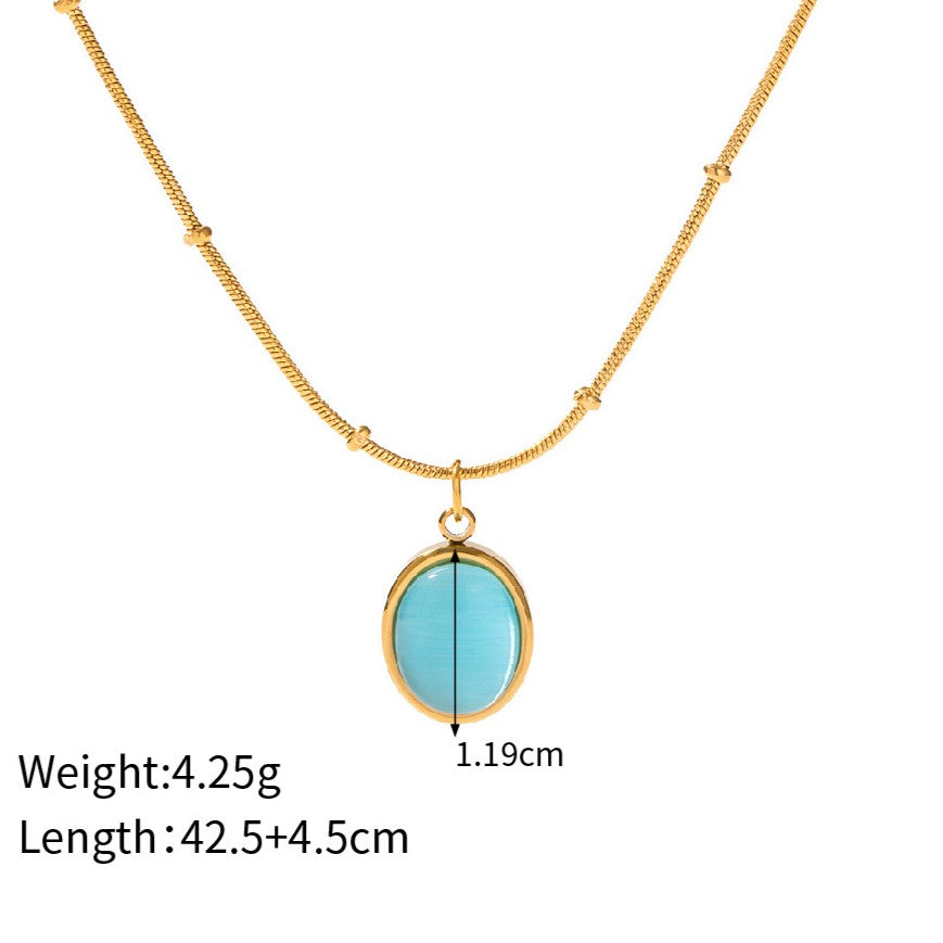 Opal Stone Pendant Beaded Chain Necklace - Color_1