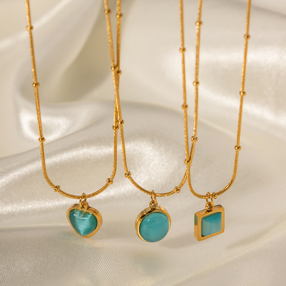 Opal Stone Pendant Beaded Chain Necklace - view 1