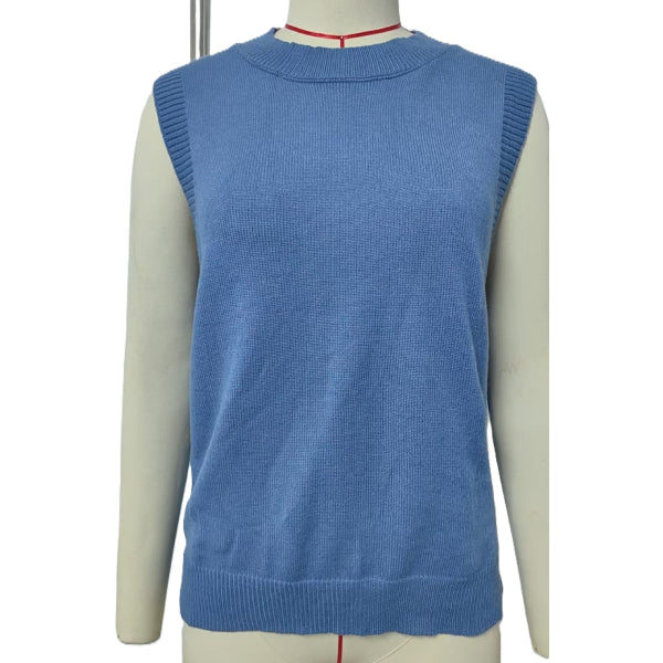 Side Button Split Hem Sweater Vest - Blue