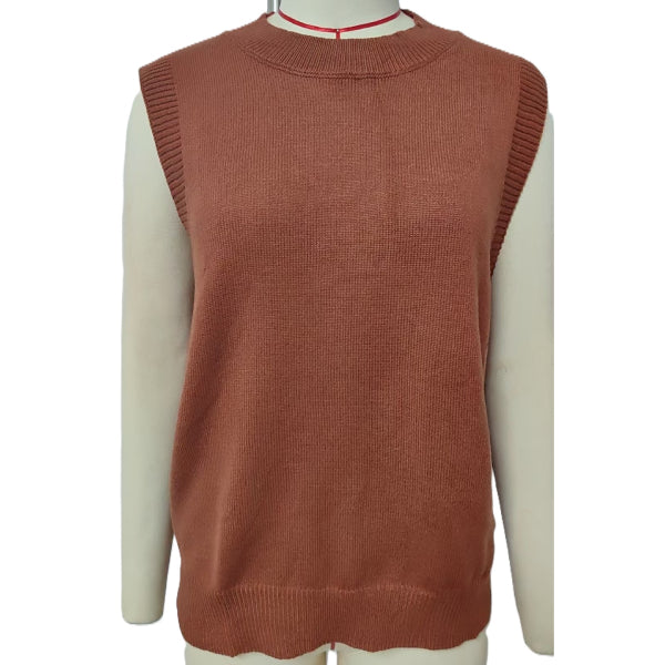 Side Button Split Hem Sweater Vest - Caramel