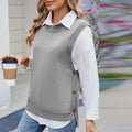 Side Button Split Hem Sweater Vest - Grey