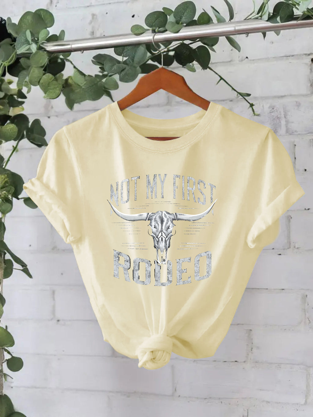 Retro Western Cowgirl Slogan Crewneck T-Shirt - Beige
