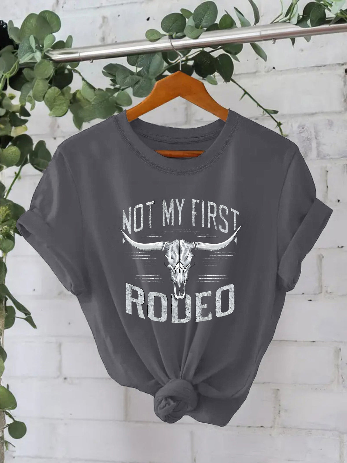 Retro Western Cowgirl Slogan Crewneck T-Shirt - Grey