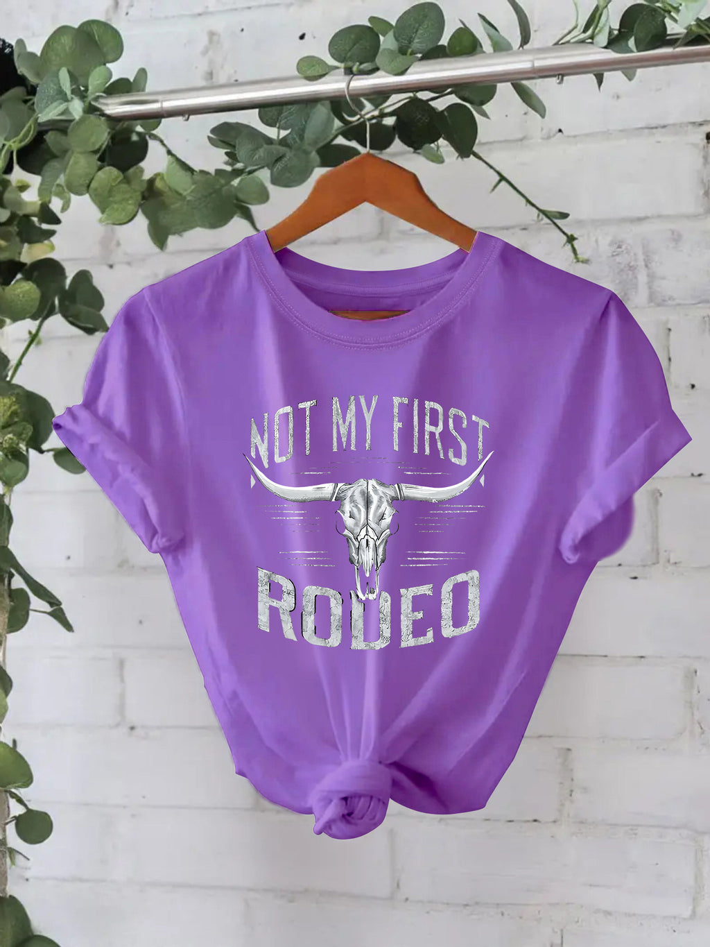 Retro Western Cowgirl Slogan Crewneck T-Shirt - Purple