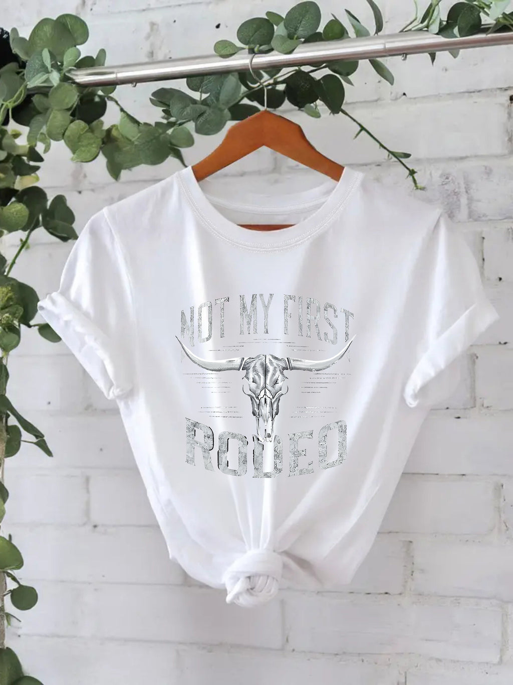Retro Western Cowgirl Slogan Crewneck T-Shirt - White