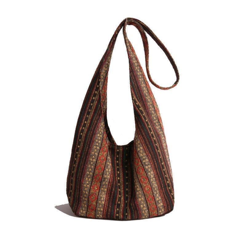 Boho Striped Woven Hobo Shoulder Bag - Amber
