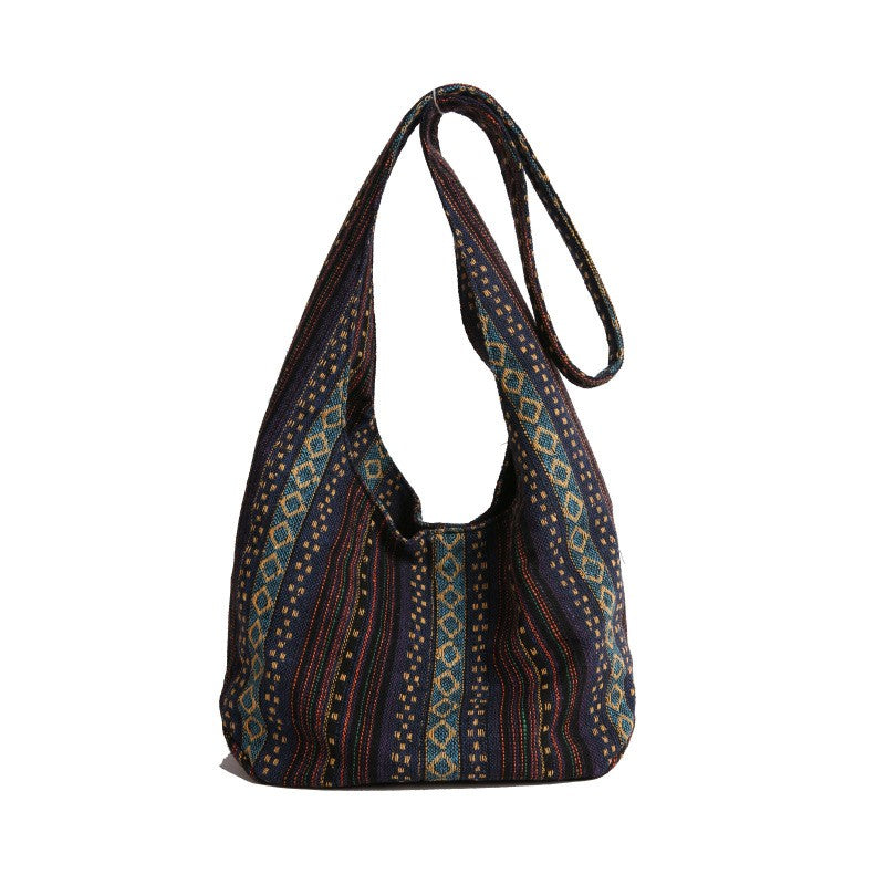 Boho Striped Woven Hobo Shoulder Bag - Indigo