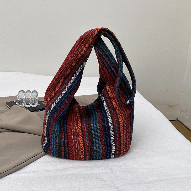 Boho Striped Woven Hobo Shoulder Bag