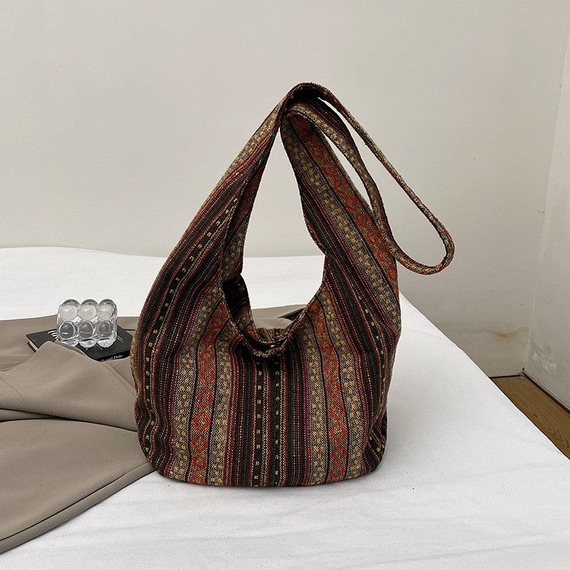 Boho Striped Woven Hobo Shoulder Bag