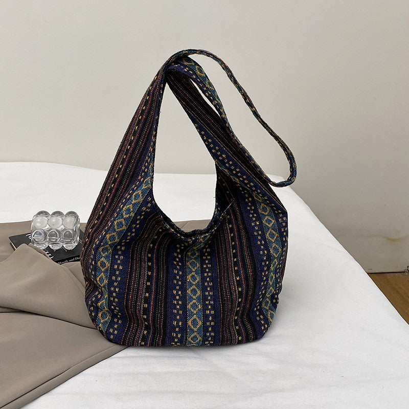 Boho Striped Woven Hobo Shoulder Bag