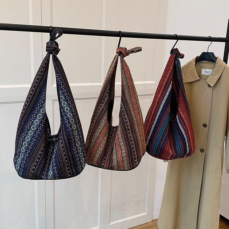 Boho Striped Woven Hobo Shoulder Bag