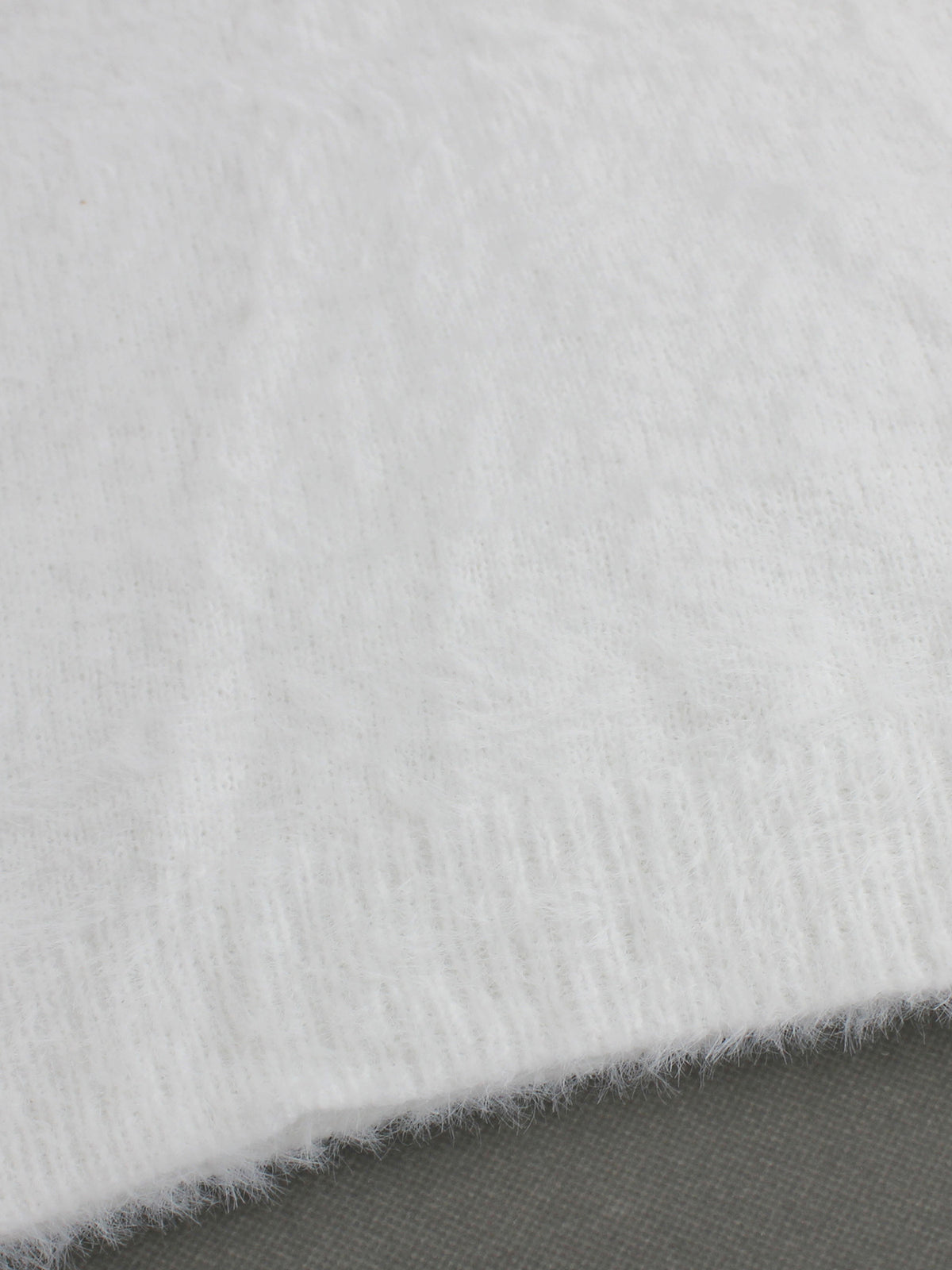 Fluffy Lace Trim Mock Neck Sweater - White - 3