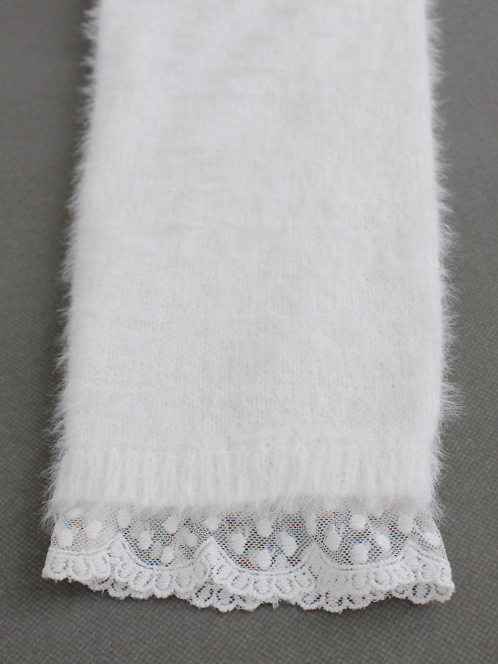 Fluffy Lace Trim Mock Neck Sweater - White - 5