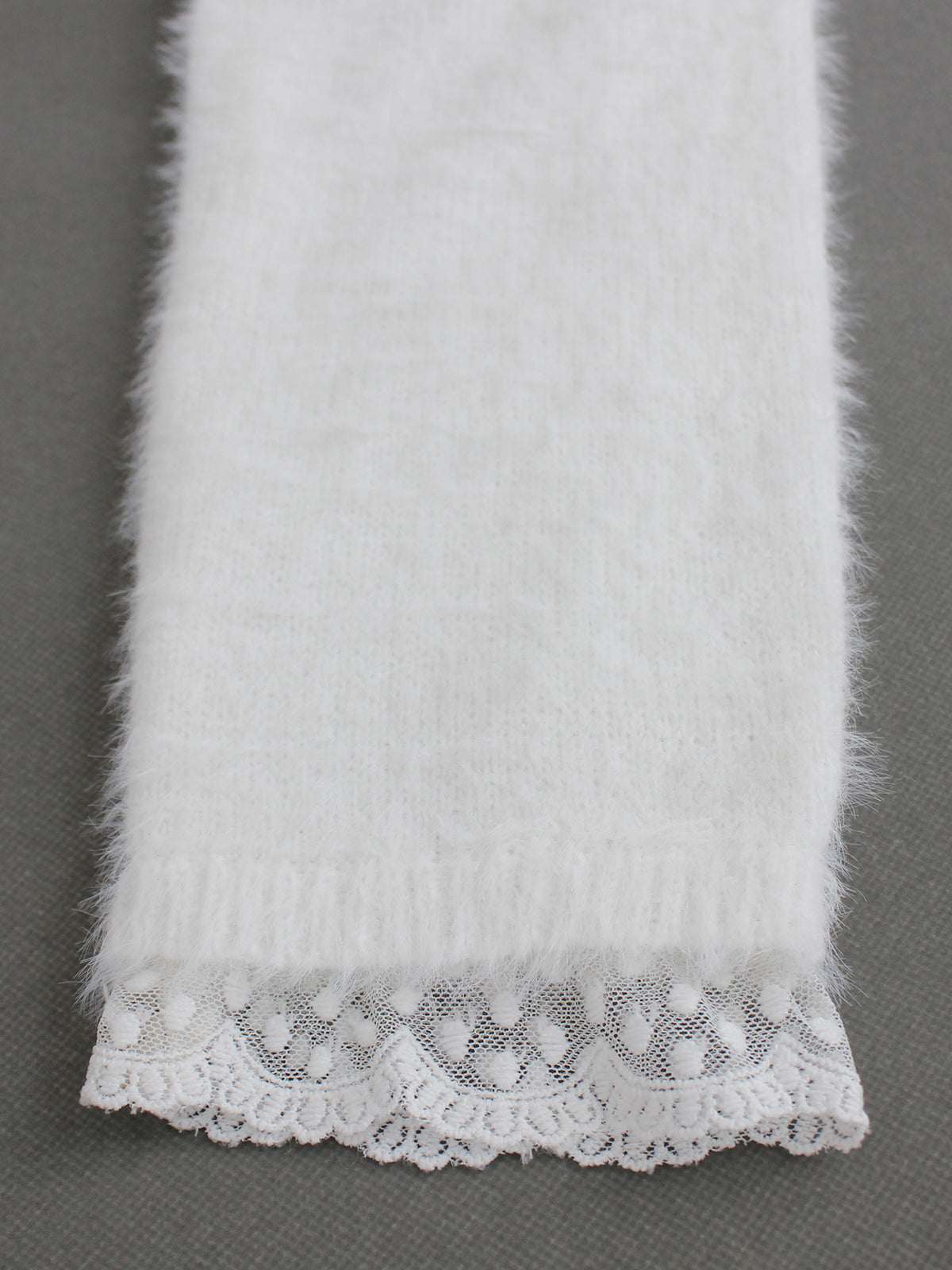 Fluffy Lace Trim Mock Neck Sweater - White - 5