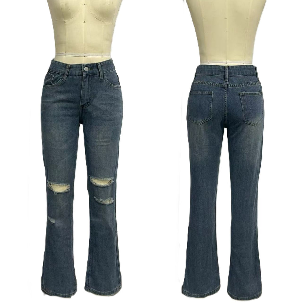 High Rise Distressed Flare Jeans - Blue