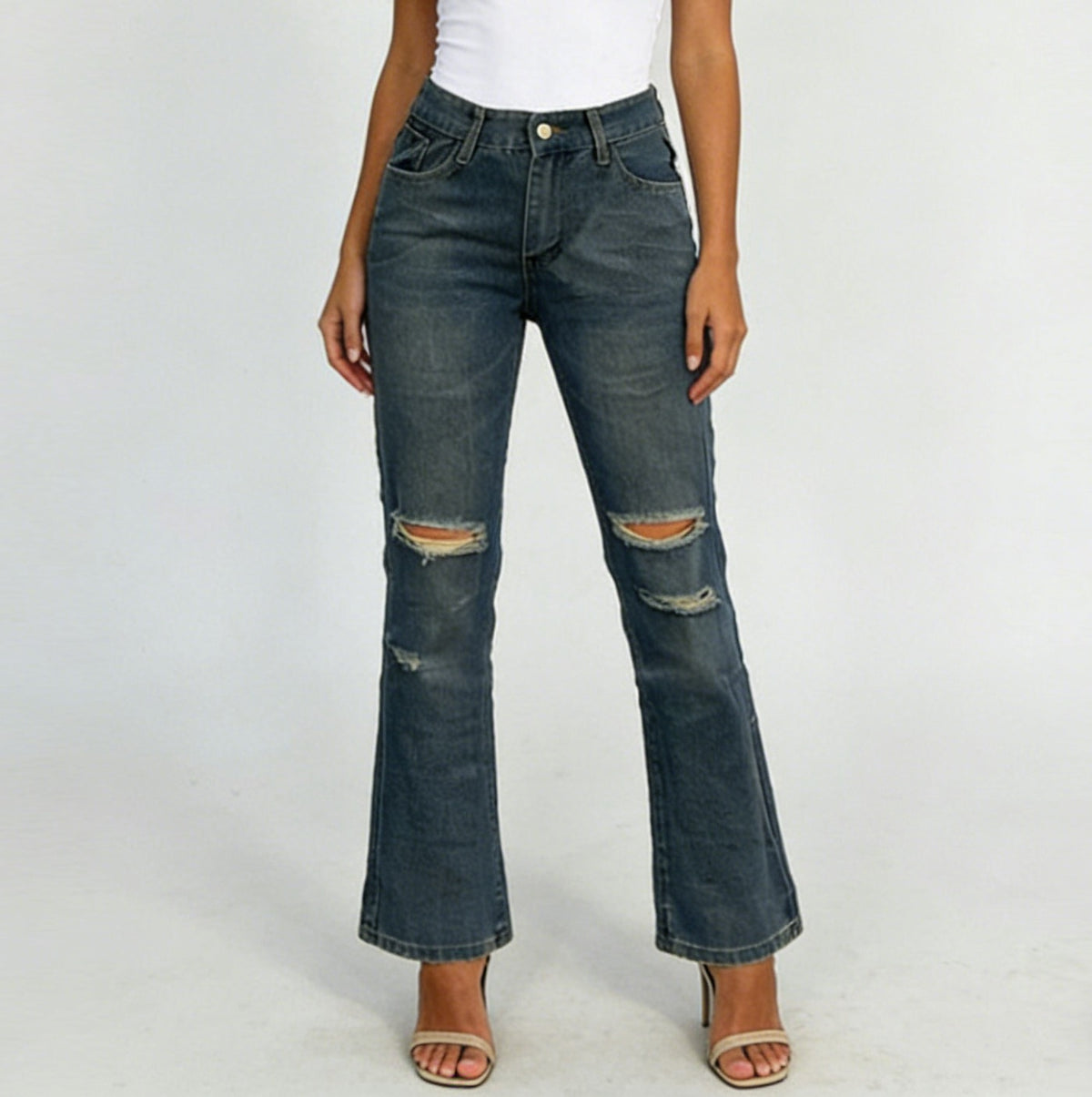 High Rise Distressed Flare Jeans