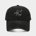 Embroidered Cartoon Cat Washed Baseball Cap - Black
