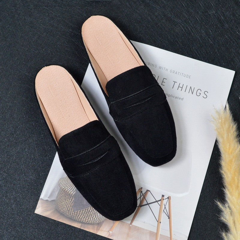 Faux Suede Penny Loafer Mules - Black