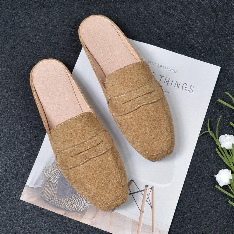 Faux Suede Penny Loafer Mules - Camel