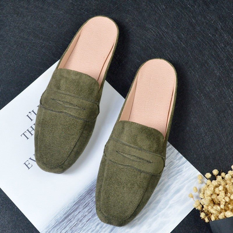 Faux Suede Penny Loafer Mules - Olive