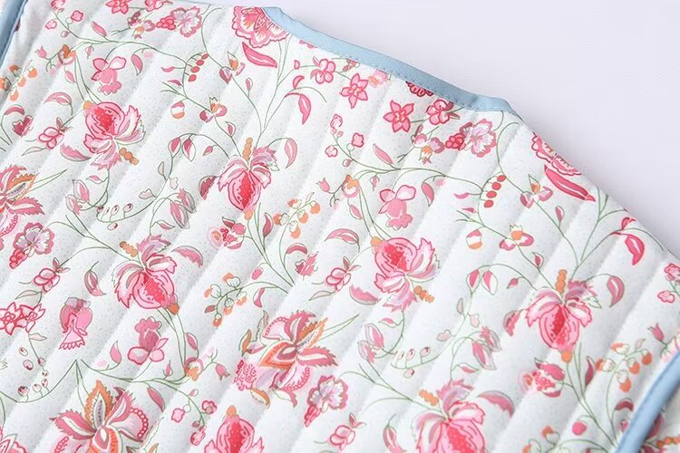 Floral Quilted Open Front Jacket - pink - 4