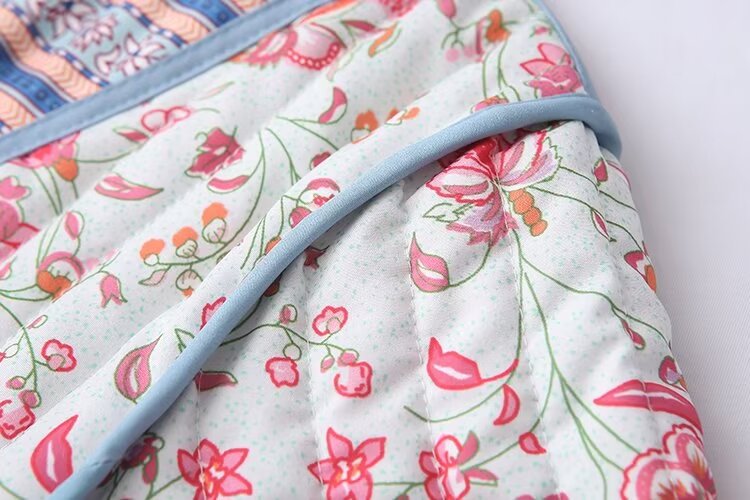 Floral Quilted Open Front Jacket - pink - 5