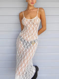 Sheer Floral Lace Slip Maxi Dress - White