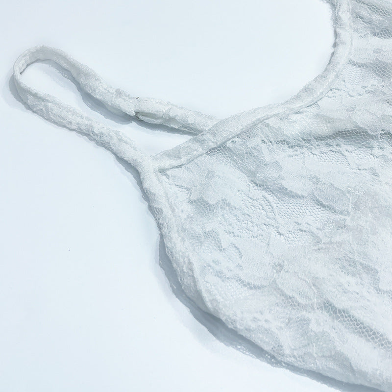 Sheer Floral Lace Slip Maxi Dress - White - 3