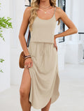 Blouson Cami Midi Dress With Side Slit - Apricot