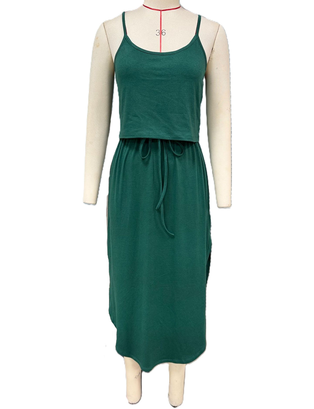 Blouson Cami Midi Dress With Side Slit - Green - 1