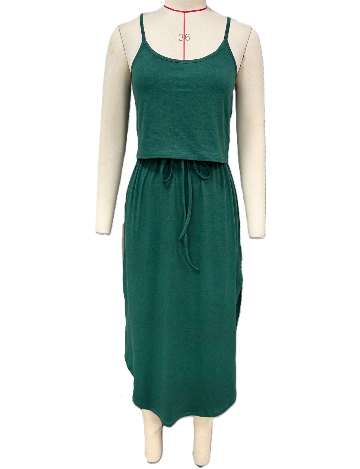 Blouson Cami Midi Dress With Side Slit - Green - 1