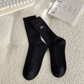 Side Bow Ribbed Knit Crew Socks - Black