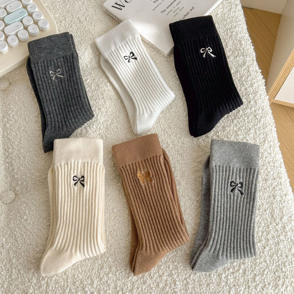 Side Bow Ribbed Knit Crew Socks - view 2